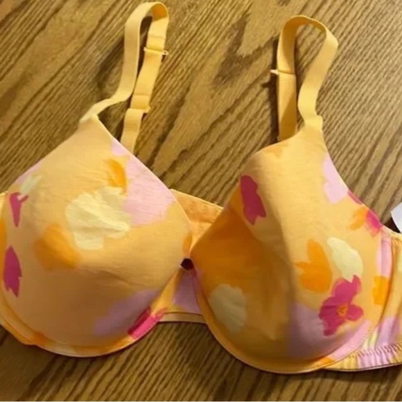 Auden Size 38C Contemporary Feminine Yellow and Pink Floral Print Bra NWT - Picture 3 of 9